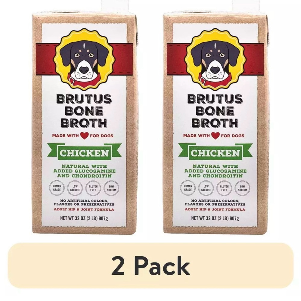 2 Brutus Bone Broth Dog Meal Topper Chicken Hip Joint Glucosamine Chondroitin